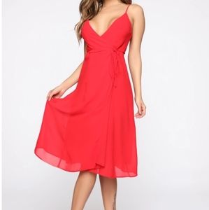 New, Never Worn Red Wrap Midi Dress